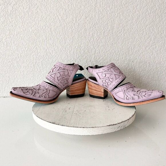 Lane Robin Mule Womens Purple Short Cowboy Boots 6.5 Western Mule Floral Leather - Picture 8 of 13
